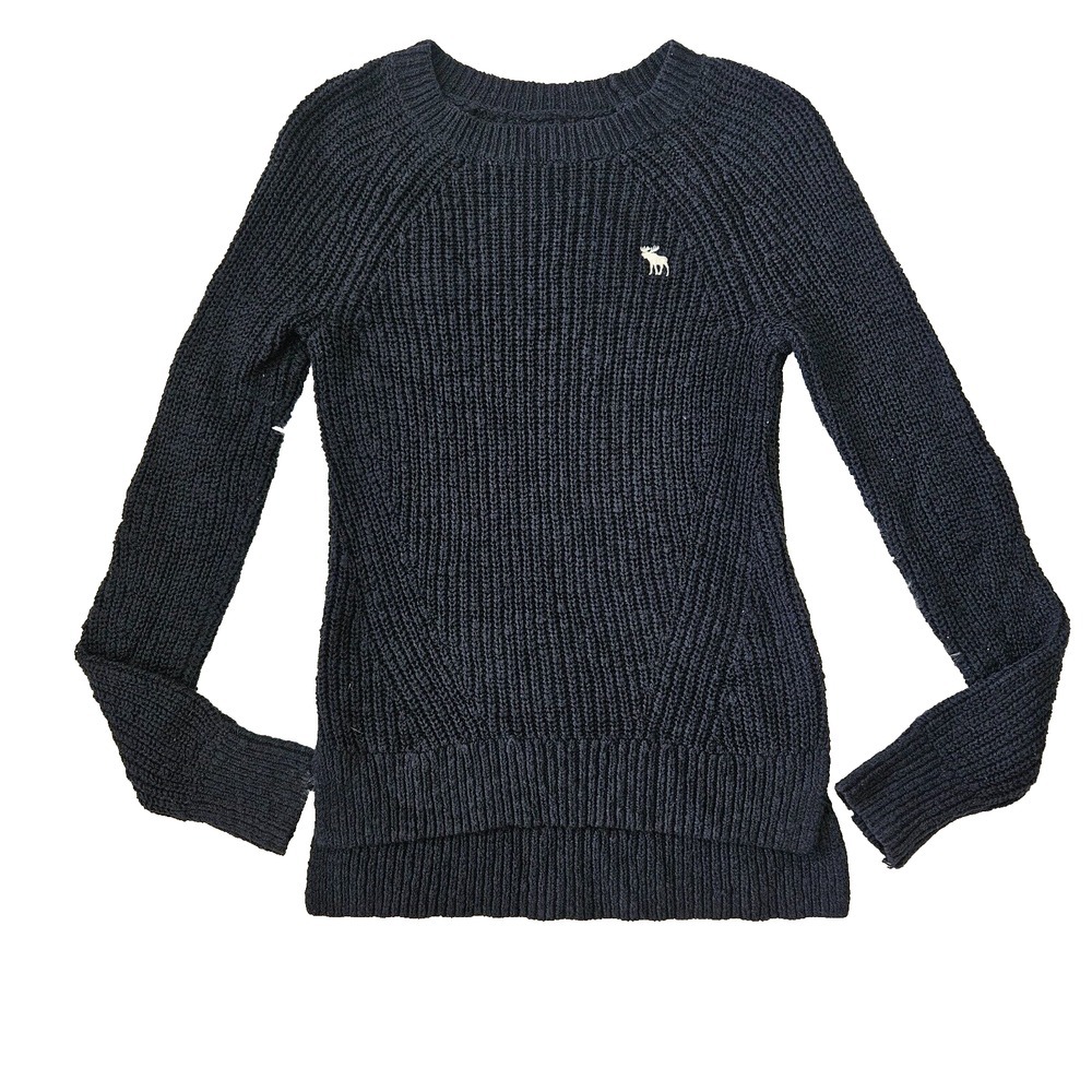 Abercrombie & Fitch Women's Sz S Y2K Style Navy Blue Preppy Knit Logo Sweater